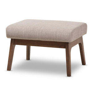 Baxton Studio Bianca Mid-Century Modern Walnut Wood Light Grey Fabric Ottoman