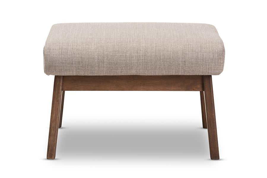 Baxton Studio Bianca Mid-Century Modern Walnut Wood Light Grey Fabric Ottoman