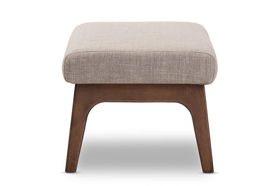 Baxton Studio Bianca Mid-Century Modern Walnut Wood Light Grey Fabric Ottoman