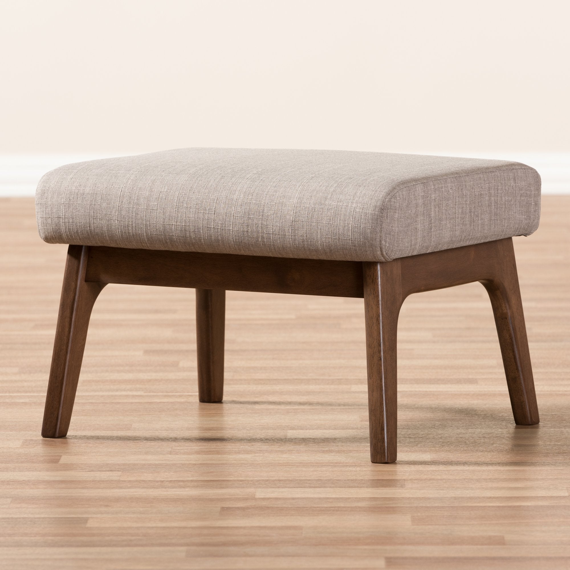 Baxton Studio Bianca Mid-Century Modern Walnut Wood Light Grey Fabric Ottoman