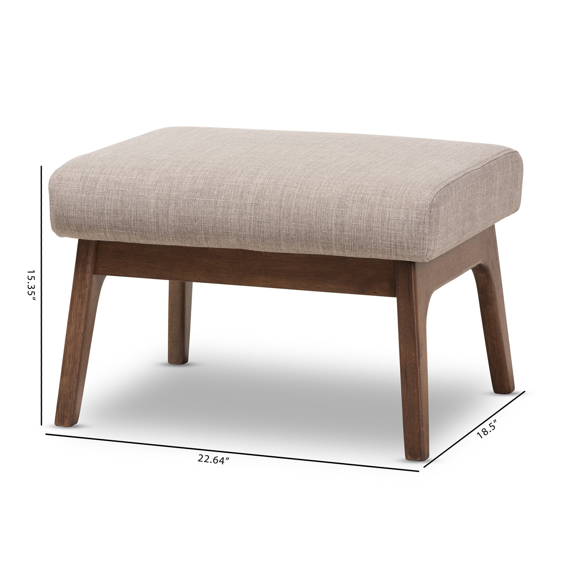 Baxton Studio Bianca Mid-Century Modern Walnut Wood Light Grey Fabric Ottoman