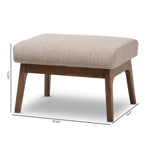 Baxton Studio Bianca Mid-Century Modern Walnut Wood Light Grey Fabric Ottoman