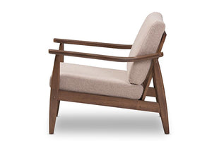 Baxton Studio Venza Mid-Century Modern Walnut Wood Light Brown Fabric Upholstered Lounge Chair