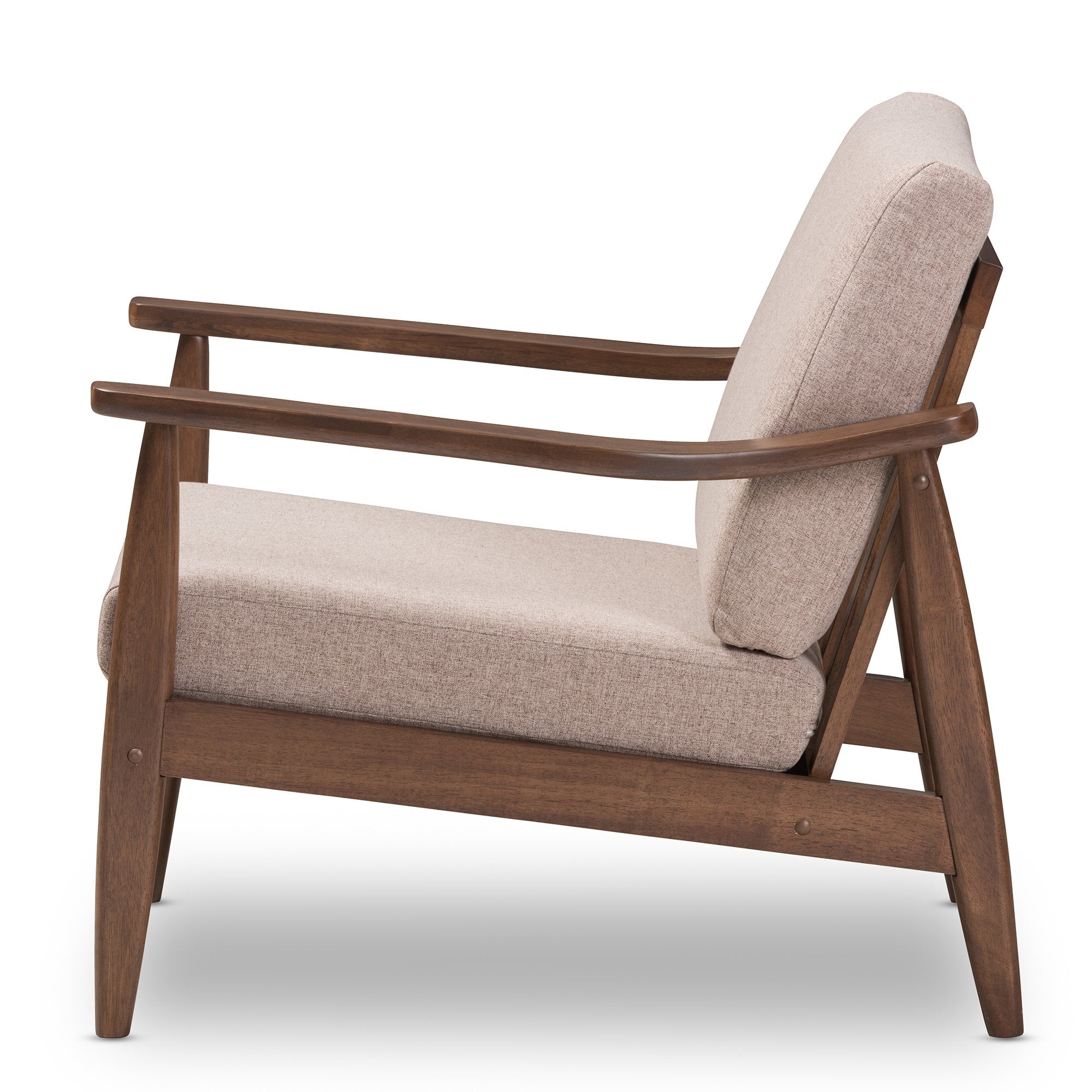 Baxton Studio Venza Mid-Century Modern Walnut Wood Light Brown Fabric Upholstered Lounge Chair