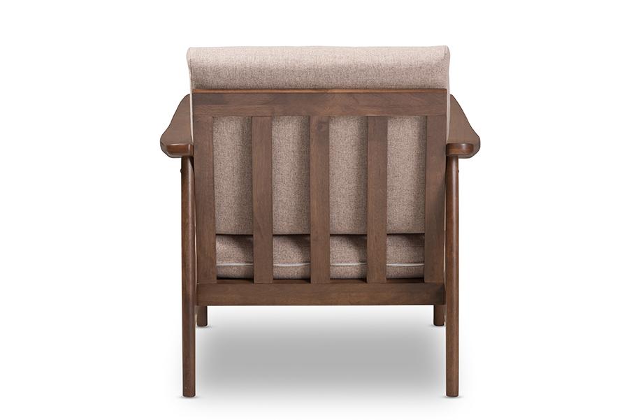 Baxton Studio Venza Mid-Century Modern Walnut Wood Light Brown Fabric Upholstered Lounge Chair