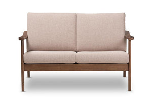 Baxton Studio Venza Mid-Century Modern Walnut Wood Light Brown Fabric Upholstered 2-Seater Loveseat