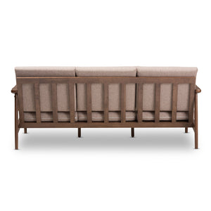 Baxton Studio Venza Mid-Century Modern Walnut Wood Light Brown Fabric Upholstered 3-Seater Sofa