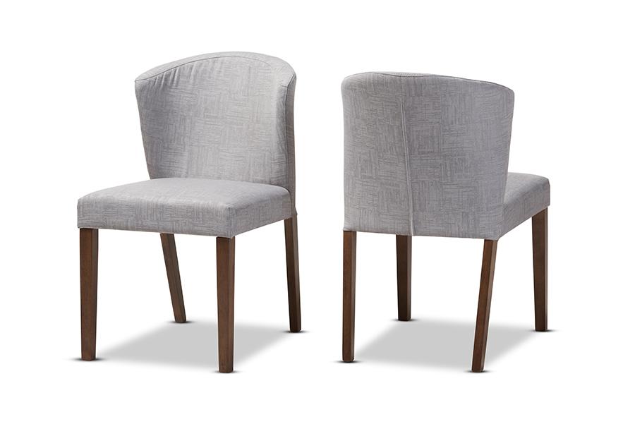 Baxton Studio Cassie Mid-Century Modern Walnut Wood Light Grey Fabric Dining Chair (Set of 2)