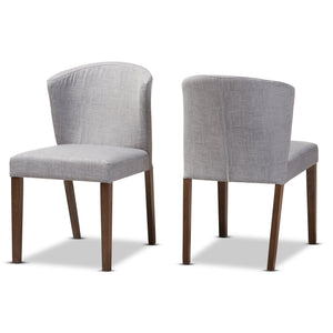 Baxton Studio Cassie Mid-Century Modern Walnut Wood Light Grey Fabric Dining Chair (Set of 2)