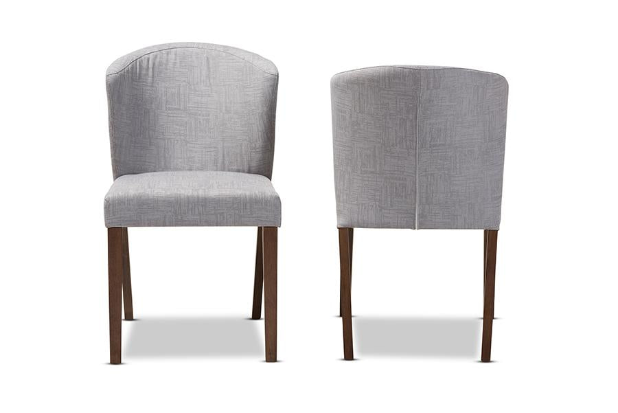 Baxton Studio Cassie Mid-Century Modern Walnut Wood Light Grey Fabric Dining Chair (Set of 2)