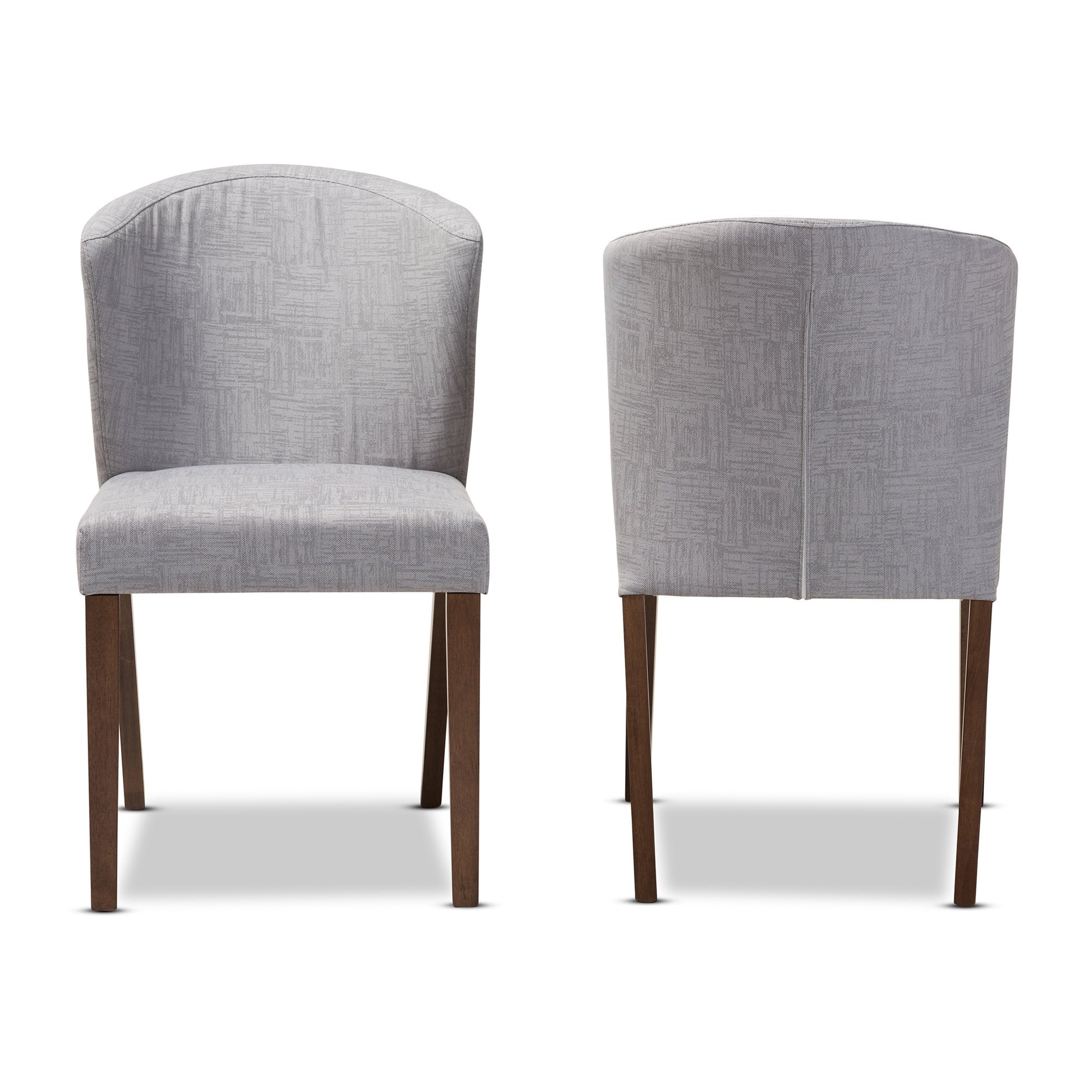 Baxton Studio Cassie Mid-Century Modern Walnut Wood Light Grey Fabric Dining Chair (Set of 2)