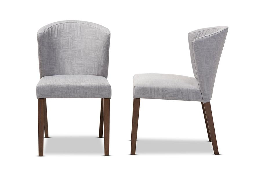 Baxton Studio Cassie Mid-Century Modern Walnut Wood Light Grey Fabric Dining Chair (Set of 2)