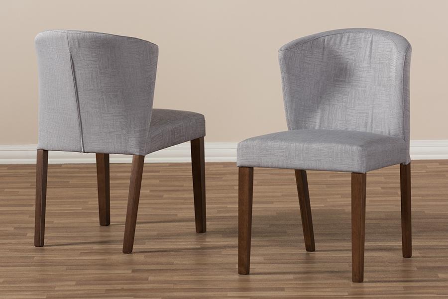 Baxton Studio Cassie Mid-Century Modern Walnut Wood Light Grey Fabric Dining Chair (Set of 2)