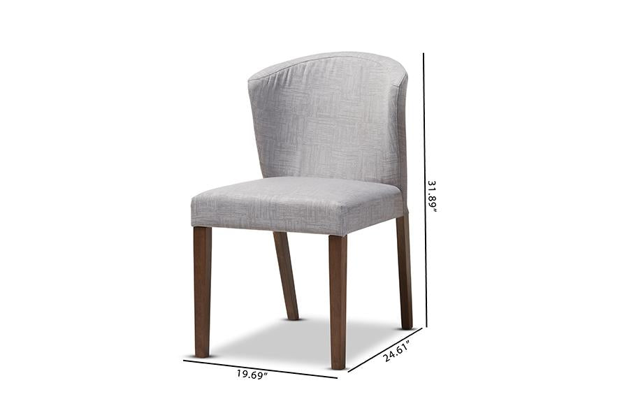 Baxton Studio Cassie Mid-Century Modern Walnut Wood Light Grey Fabric Dining Chair (Set of 2)