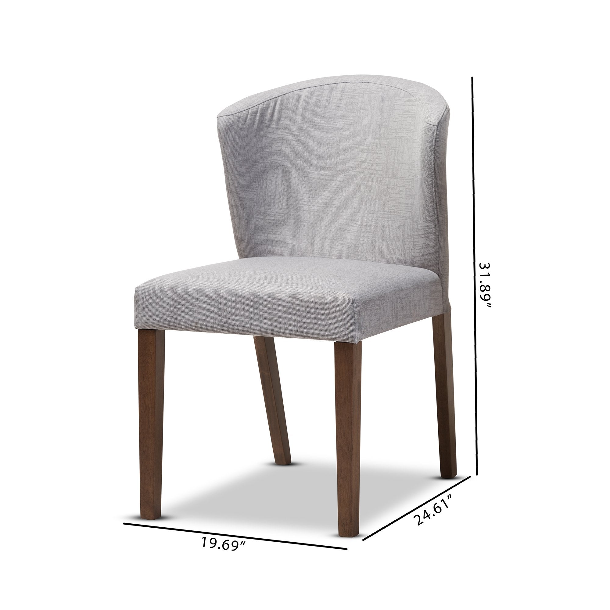 Baxton Studio Cassie Mid-Century Modern Walnut Wood Light Grey Fabric Dining Chair (Set of 2)