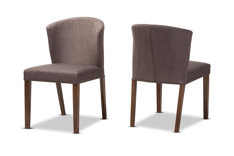 Baxton Studio Cassie Mid-Century Modern Walnut Wood Light Brown Fabric Dining Chair (Set of 2)