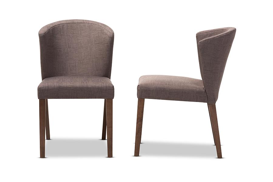 Baxton Studio Cassie Mid-Century Modern Walnut Wood Light Brown Fabric Dining Chair (Set of 2)