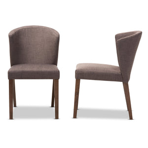 Baxton Studio Cassie Mid-Century Modern Walnut Wood Light Brown Fabric Dining Chair (Set of 2)