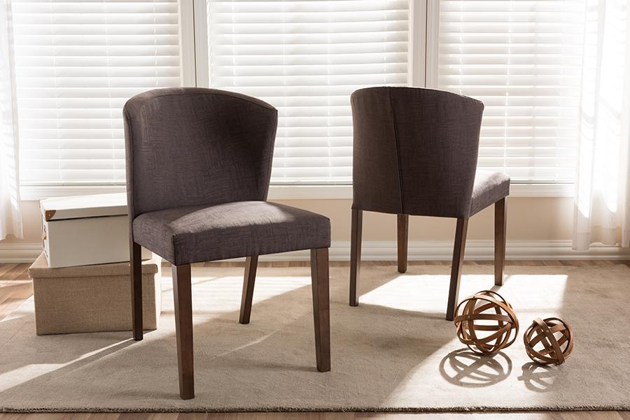 Baxton Studio Cassie Mid-Century Modern Walnut Wood Light Brown Fabric Dining Chair (Set of 2)