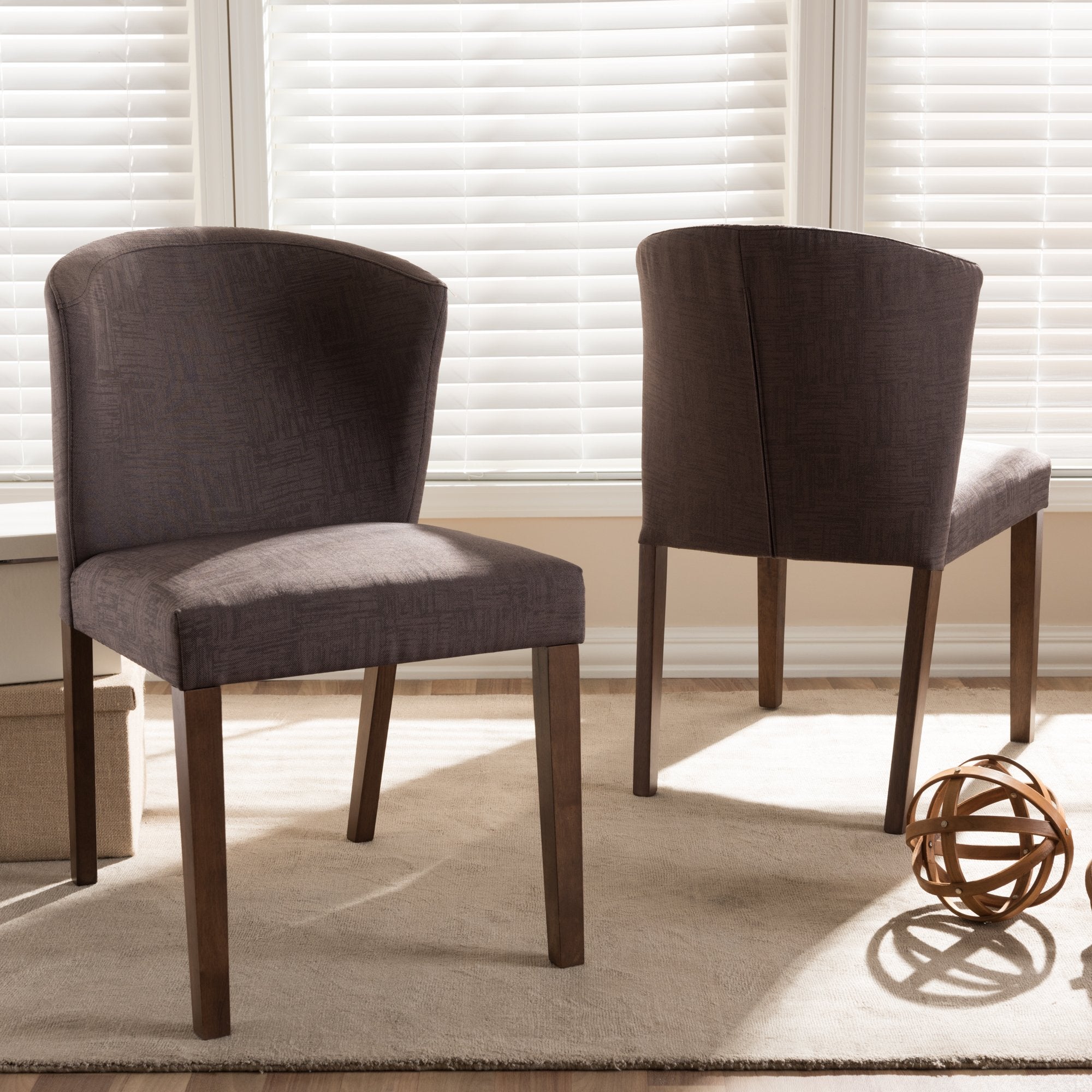 Baxton Studio Cassie Mid-Century Modern Walnut Wood Light Brown Fabric Dining Chair (Set of 2)