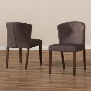 Baxton Studio Cassie Mid-Century Modern Walnut Wood Light Brown Fabric Dining Chair (Set of 2)