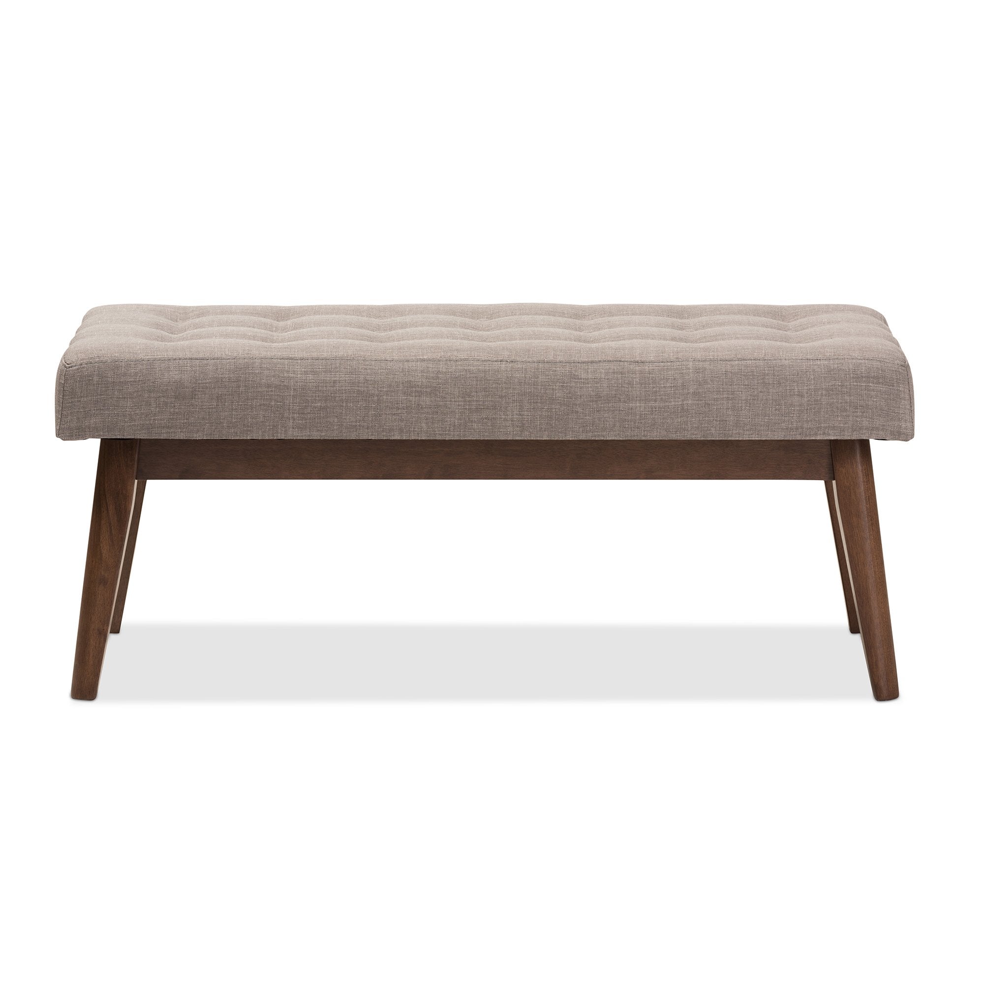 Baxton Studio Elia Mid-Century Modern Walnut Wood Light Grey Fabric Button-Tufted Bench