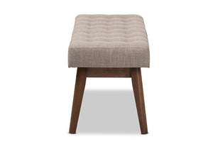 Baxton Studio Elia Mid-Century Modern Walnut Wood Light Grey Fabric Button-Tufted Bench