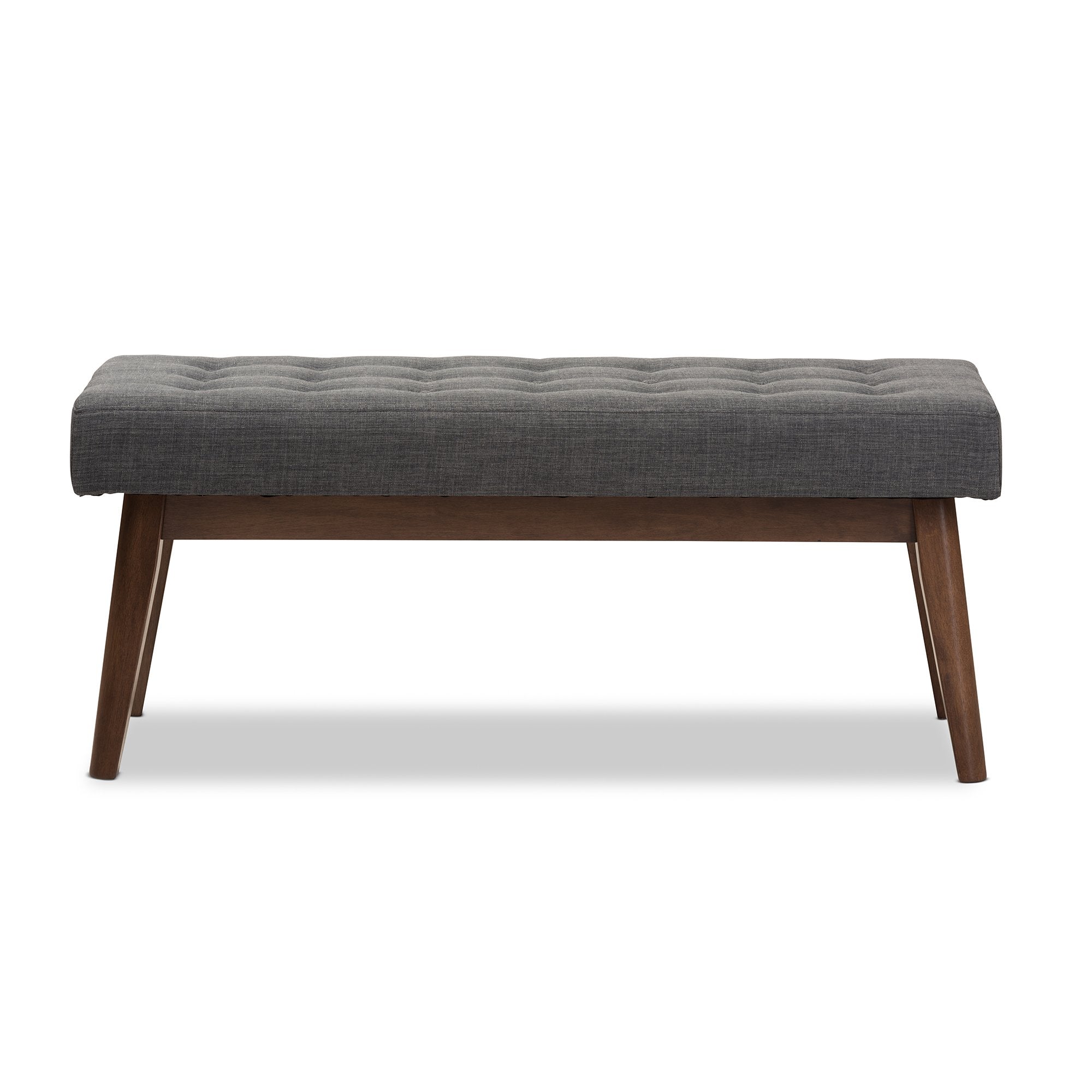 Baxton Studio Elia Mid-Century Modern Walnut Wood Dark Grey Fabric Button-Tufted Bench