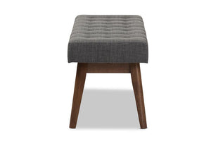 Baxton Studio Elia Mid-Century Modern Walnut Wood Dark Grey Fabric Button-Tufted Bench