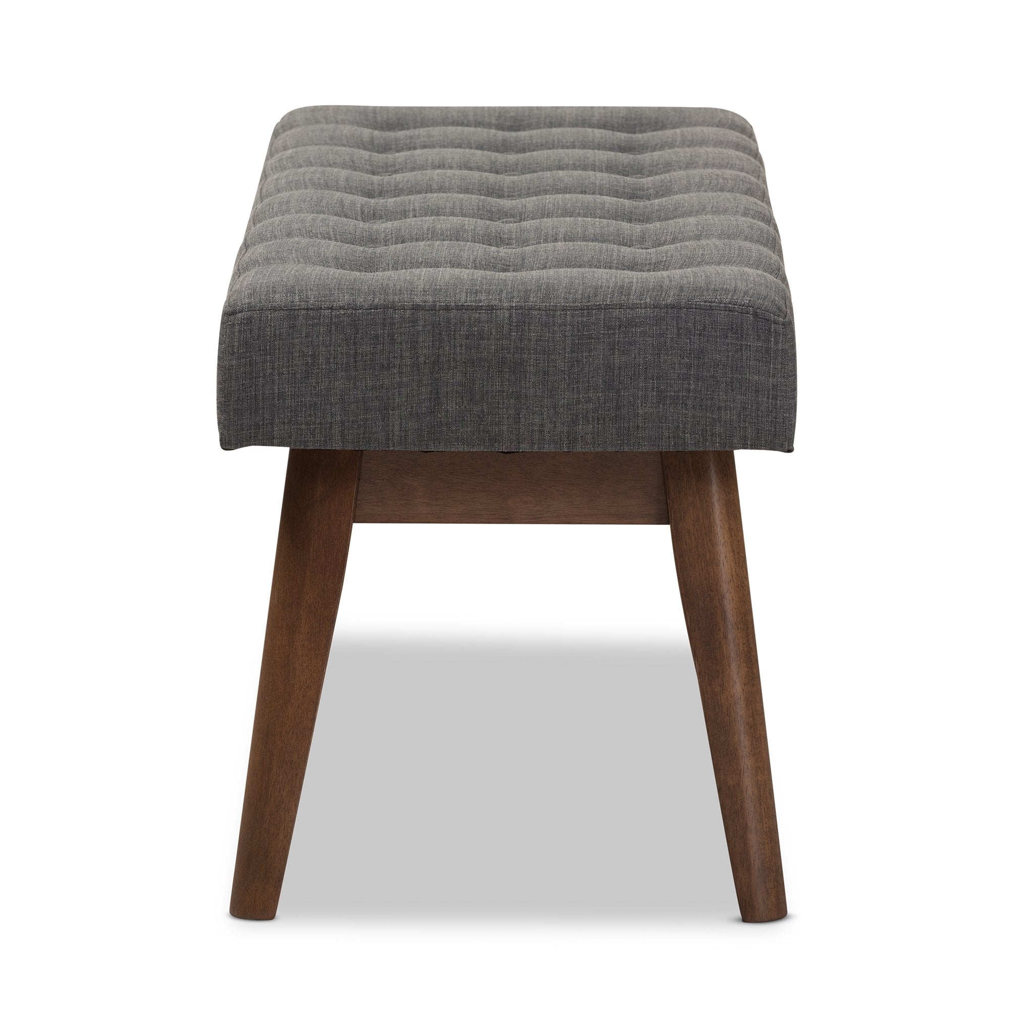 Baxton Studio Elia Mid-Century Modern Walnut Wood Dark Grey Fabric Button-Tufted Bench