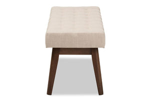 Baxton Studio Elia Mid-Century Modern Walnut Wood Light Beige Fabric Button-Tufted Bench