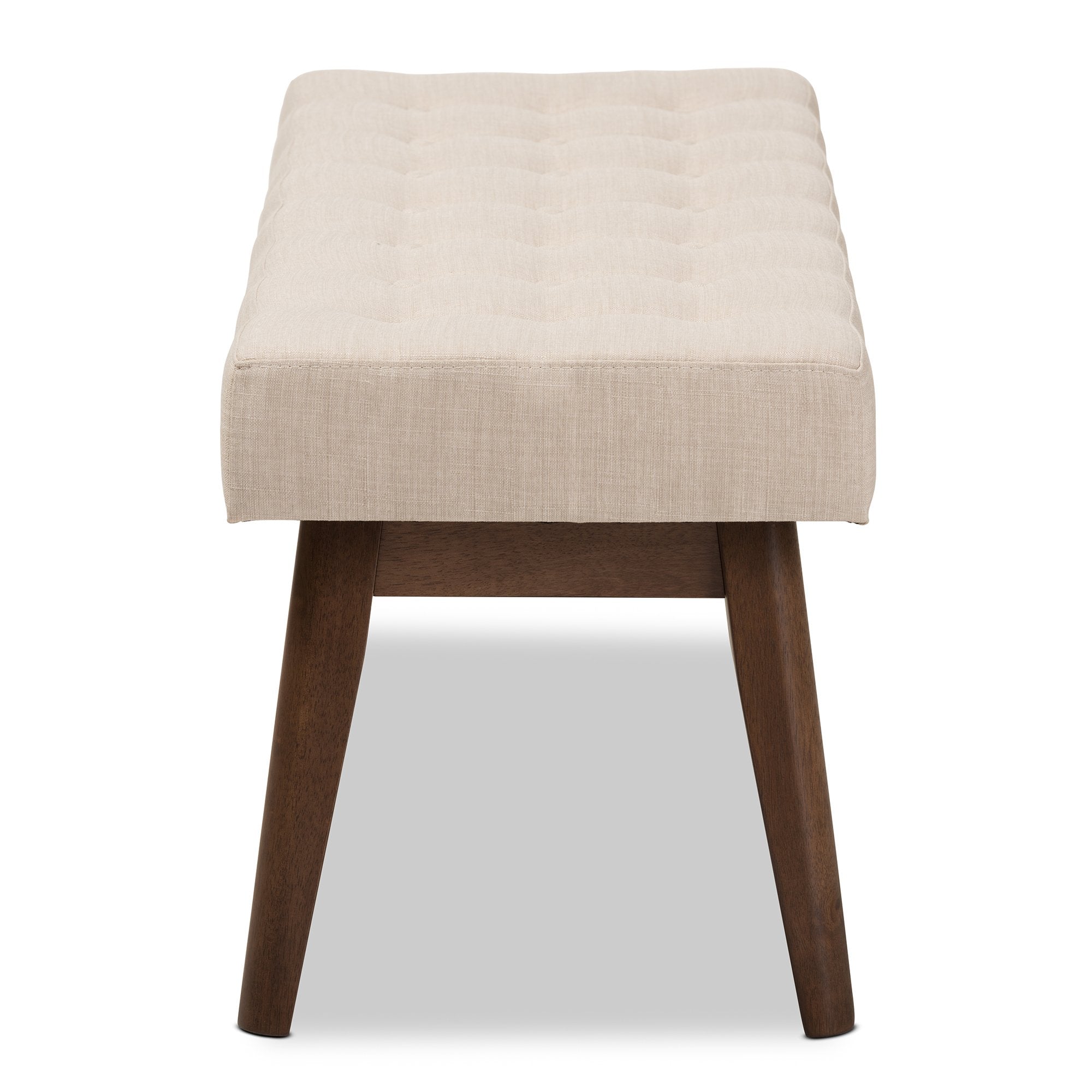 Baxton Studio Elia Mid-Century Modern Walnut Wood Light Beige Fabric Button-Tufted Bench