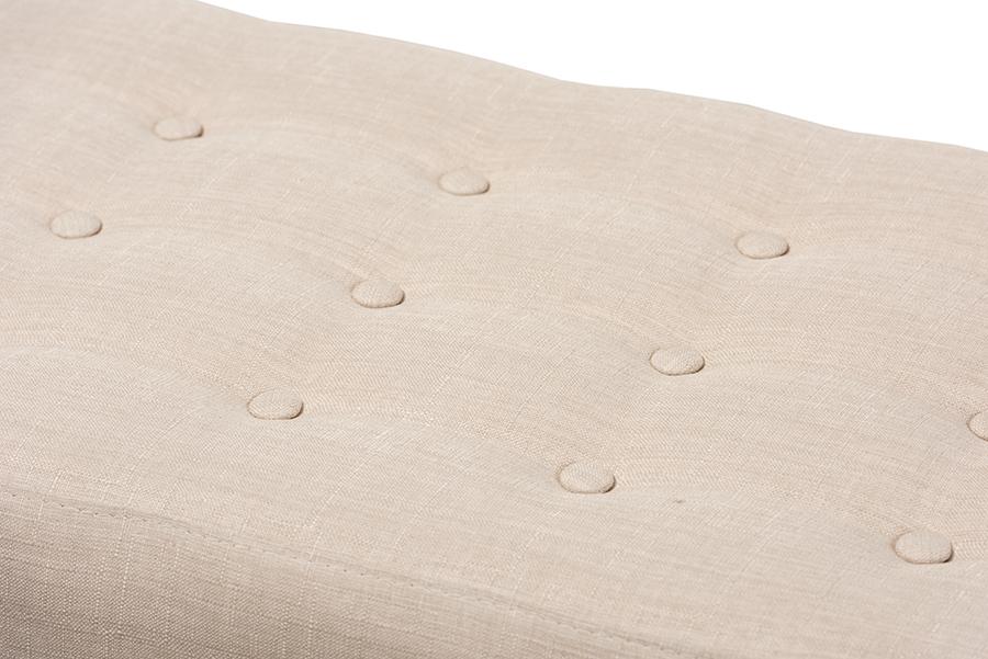 Baxton Studio Elia Mid-Century Modern Walnut Wood Light Beige Fabric Button-Tufted Bench