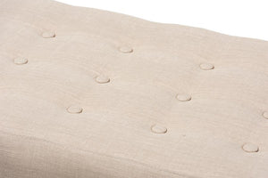 Baxton Studio Elia Mid-Century Modern Walnut Wood Light Beige Fabric Button-Tufted Bench