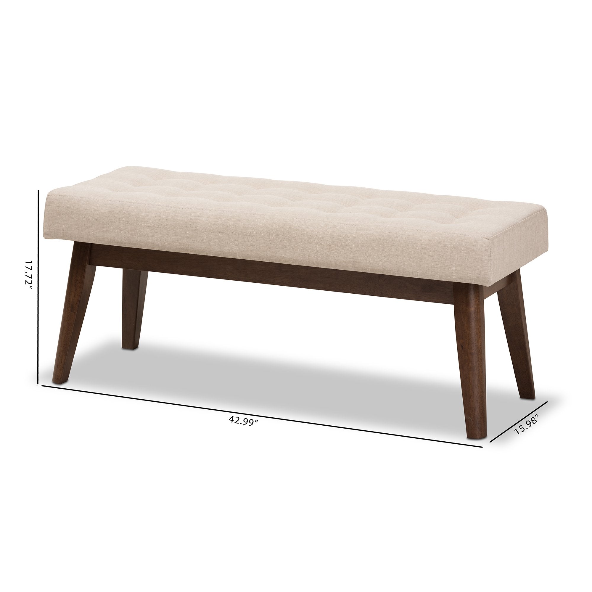 Baxton Studio Elia Mid-Century Modern Walnut Wood Light Beige Fabric Button-Tufted Bench