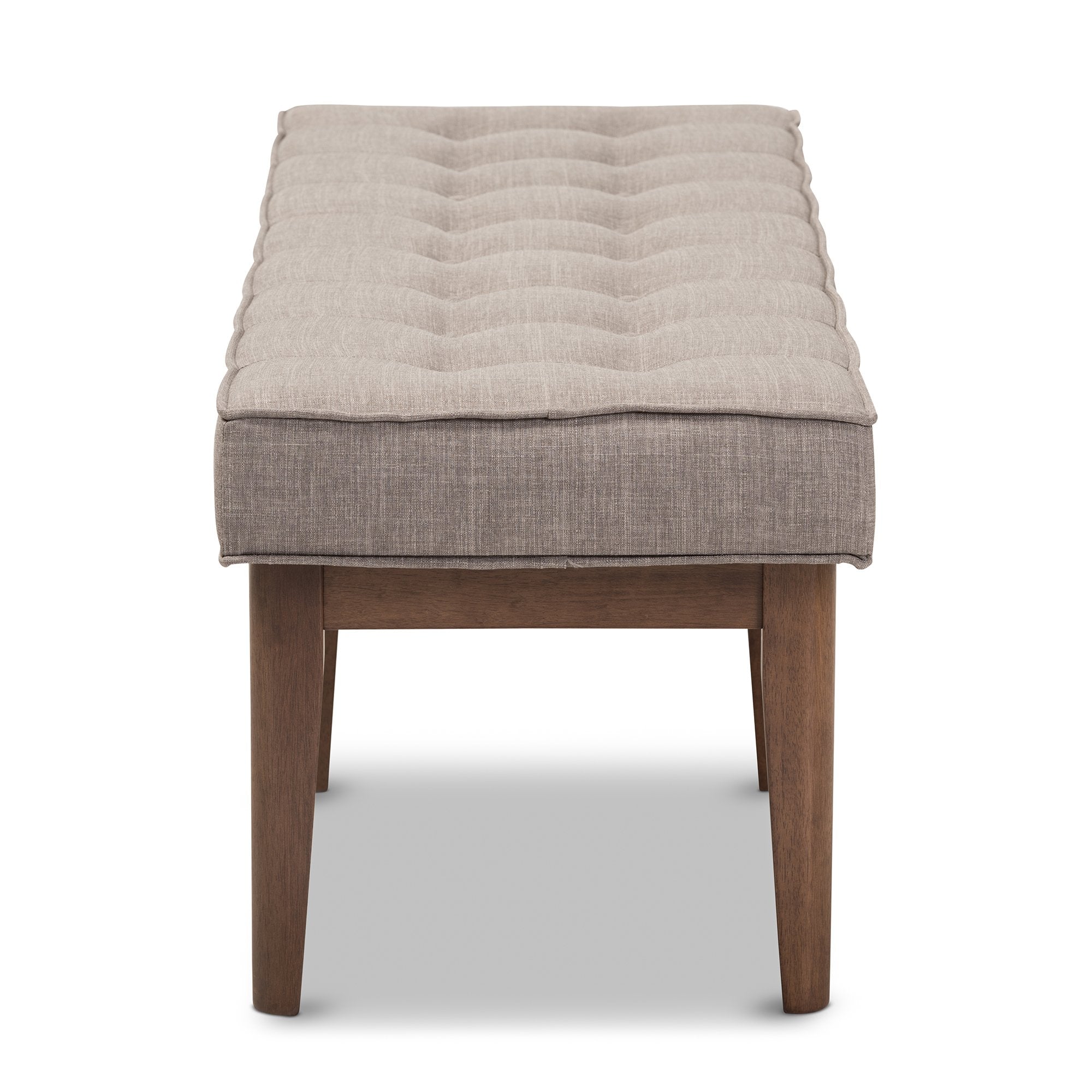 Baxton Studio Lucca Mid-Century Modern Walnut Wood Light Grey Fabric Button-Tufted Bench