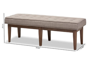 Baxton Studio Lucca Mid-Century Modern Walnut Wood Light Grey Fabric Button-Tufted Bench