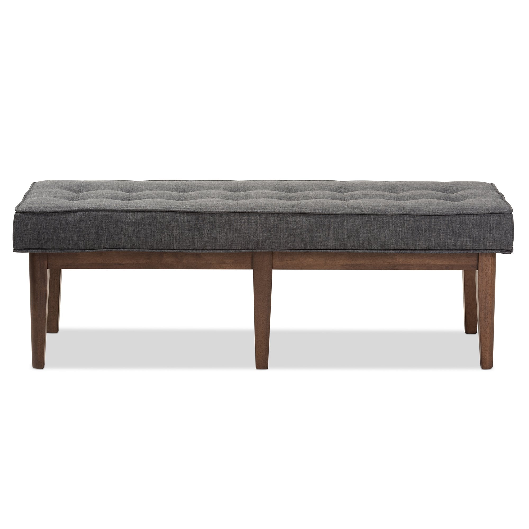 Baxton Studio Lucca Mid-Century Modern Walnut Wood Dark Grey Fabric Button-Tufted Bench