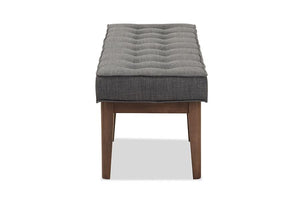 Baxton Studio Lucca Mid-Century Modern Walnut Wood Dark Grey Fabric Button-Tufted Bench