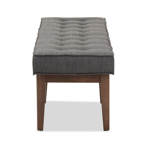 Baxton Studio Lucca Mid-Century Modern Walnut Wood Dark Grey Fabric Button-Tufted Bench