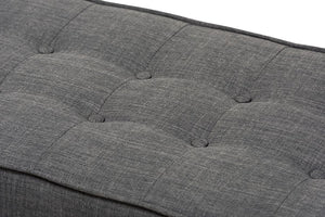 Baxton Studio Lucca Mid-Century Modern Walnut Wood Dark Grey Fabric Button-Tufted Bench