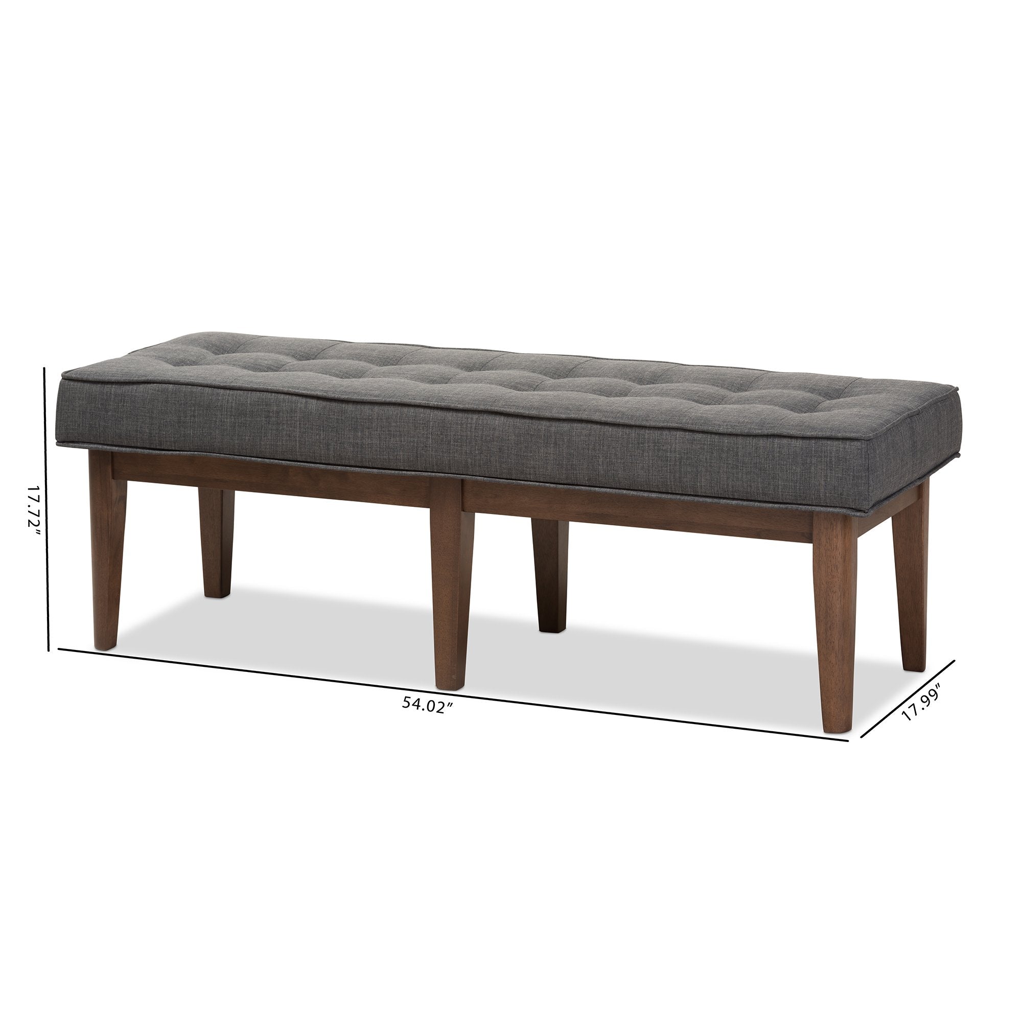 Baxton Studio Lucca Mid-Century Modern Walnut Wood Dark Grey Fabric Button-Tufted Bench