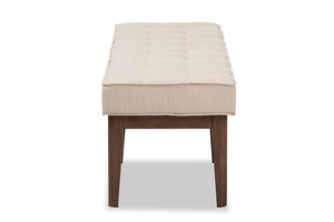 Baxton Studio Lucca Mid-Century Modern Walnut Wood Light Beige Fabric Button-Tufted Bench