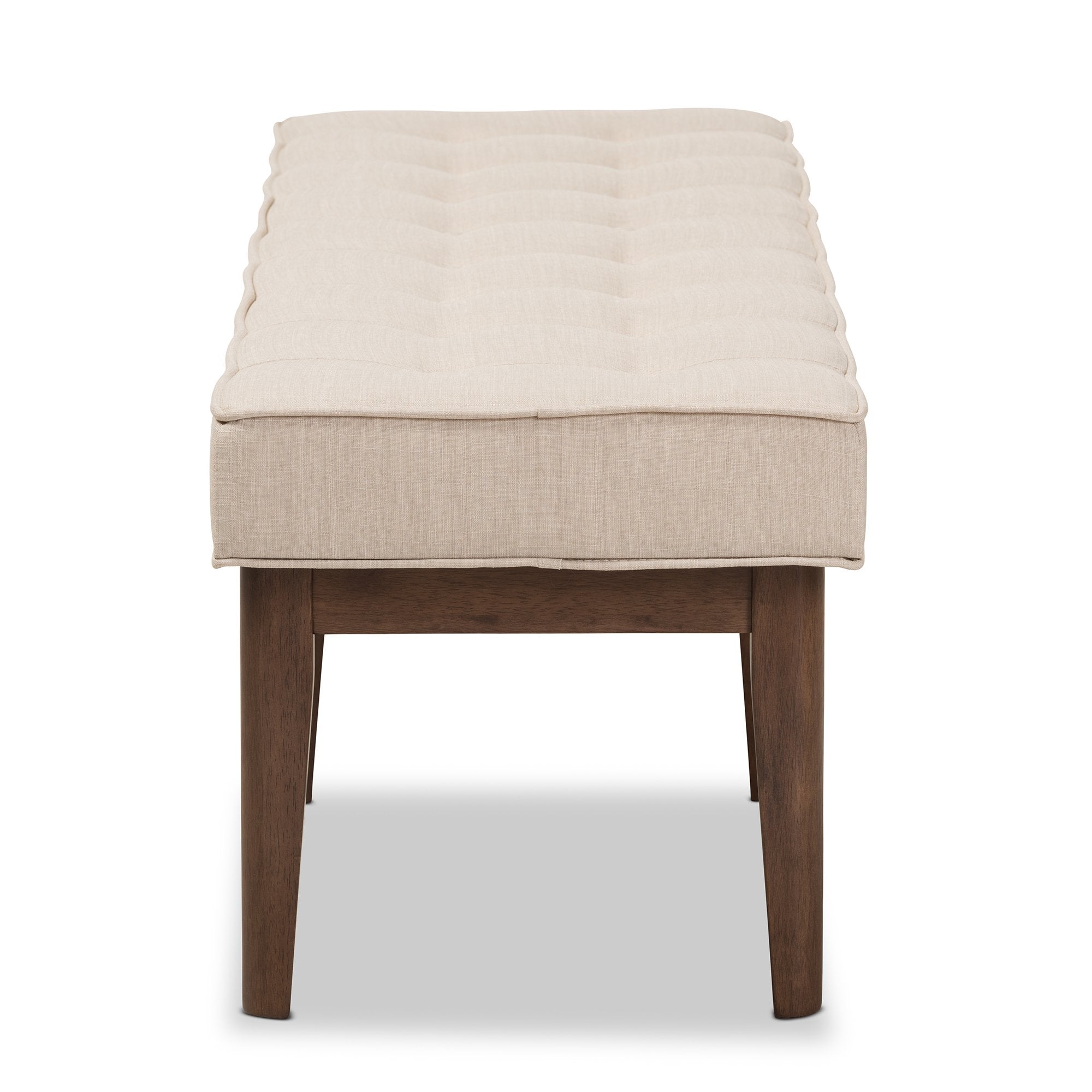 Baxton Studio Lucca Mid-Century Modern Walnut Wood Light Beige Fabric Button-Tufted Bench