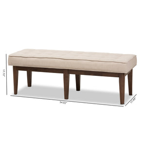 Baxton Studio Lucca Mid-Century Modern Walnut Wood Light Beige Fabric Button-Tufted Bench