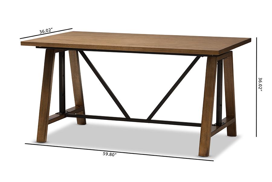 Baxton Studio Nico Rustic Industrial Metal and Distressed Wood Adjustable Height Work Table