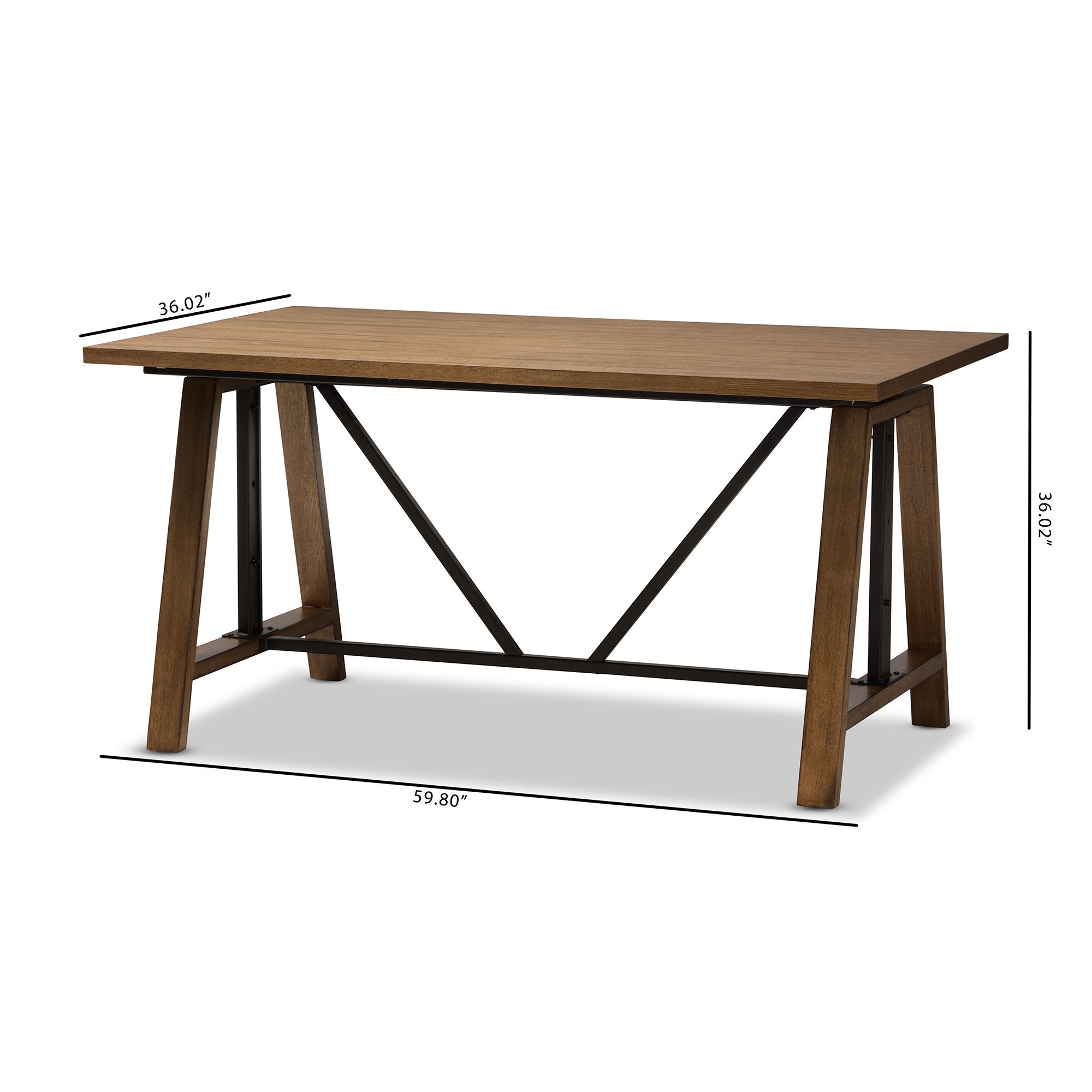 Baxton Studio Nico Rustic Industrial Metal and Distressed Wood Adjustable Height Work Table