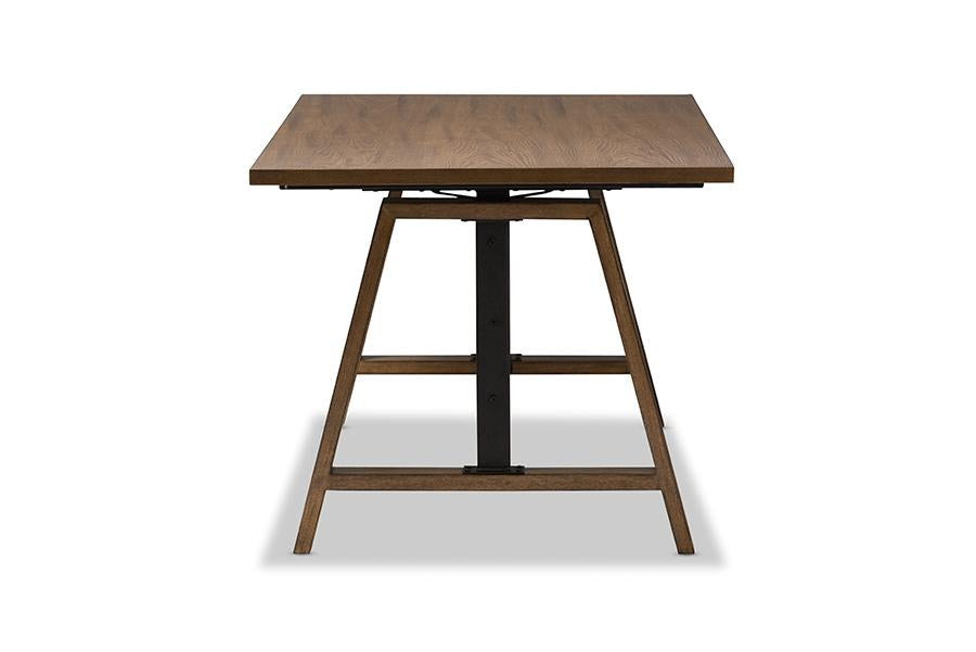 Baxton Studio Nico Rustic Industrial Metal and Distressed Wood Adjustable Height Work Table