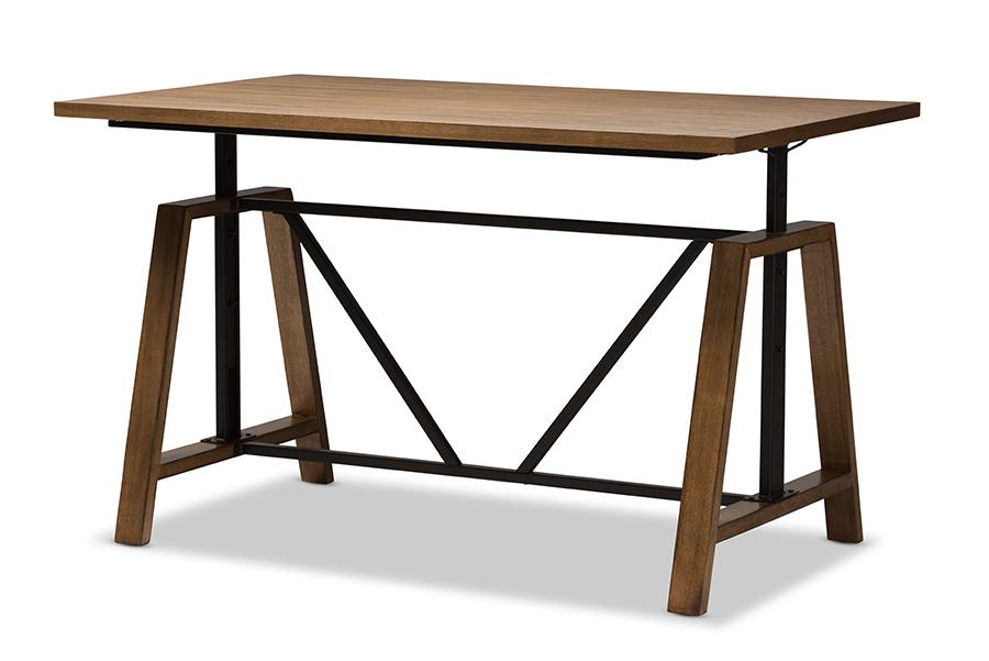 Baxton Studio Nico Rustic Industrial Metal and Distressed Wood Adjustable Height Work Table