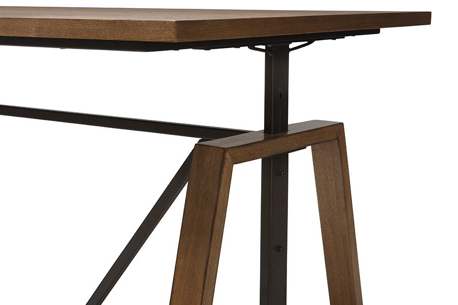 Baxton Studio Nico Rustic Industrial Metal and Distressed Wood Adjustable Height Work Table